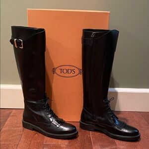Tod's Black Leather Lace-Up Boots Size 5